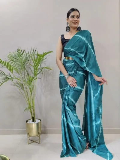 1 Min Blue Leheriya Print Stitched Readymade Saree