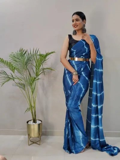 1 Min Blue Leheriya Print Stitched Readymade Saree