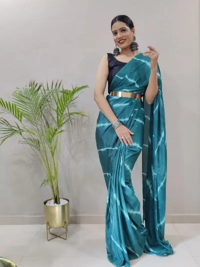 1 Min Blue Leheriya Print Stitched Readymade Saree