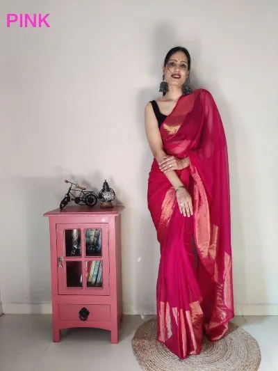 1 Min  Chiffon Stitched Readymade Saree