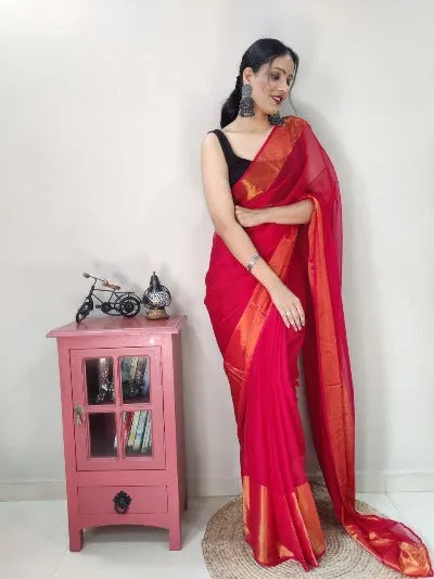 1 Min  Chiffon Stitched Readymade Saree