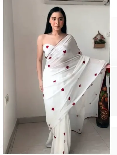 1 Min Ready to Wear Heart Design Stitched Saree