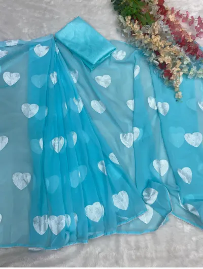 1 Min Ready to Wear Heart Design Stitched Saree