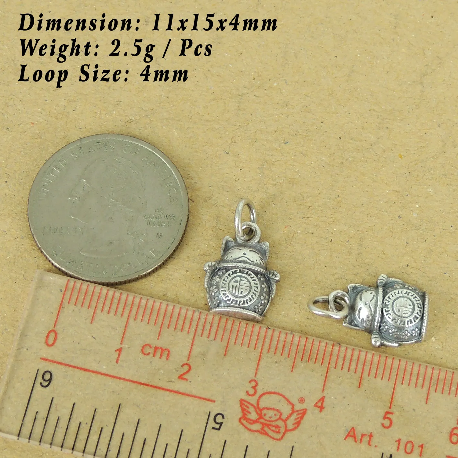 10 Pcs 925 Sterling Silver Lucky Cat Maneki Neko Pendant DIY Jewelry Making Supply