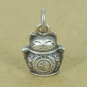 10 Pcs 925 Sterling Silver Lucky Cat Maneki Neko Pendant DIY Jewelry Making Supply