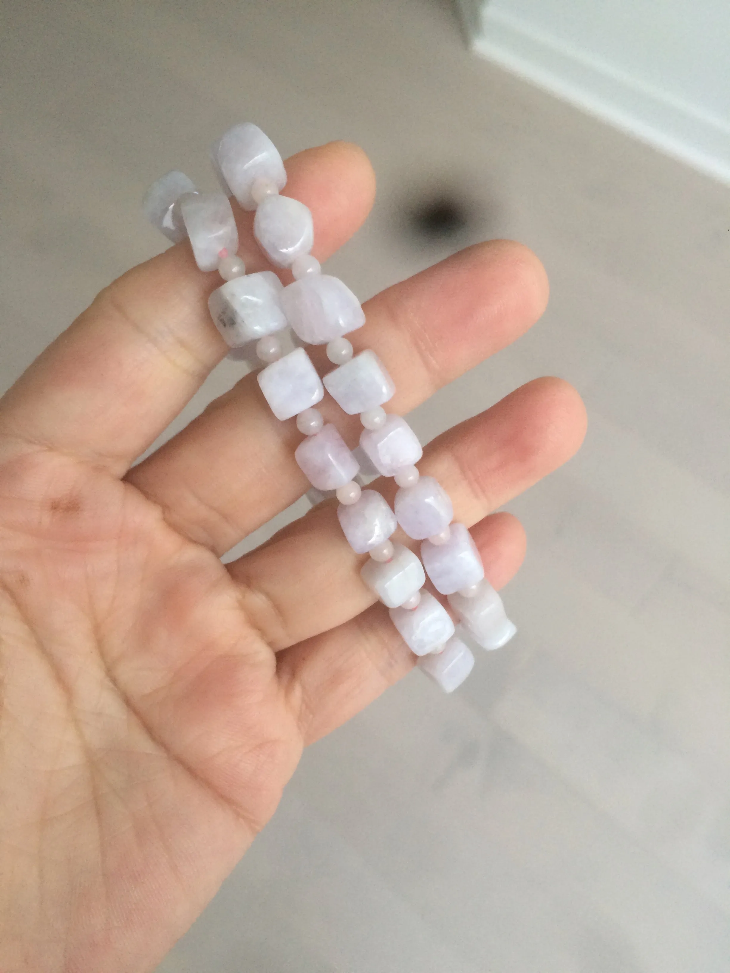 100% natural type A icy white/purple jadeite jade beads bracelet BK57