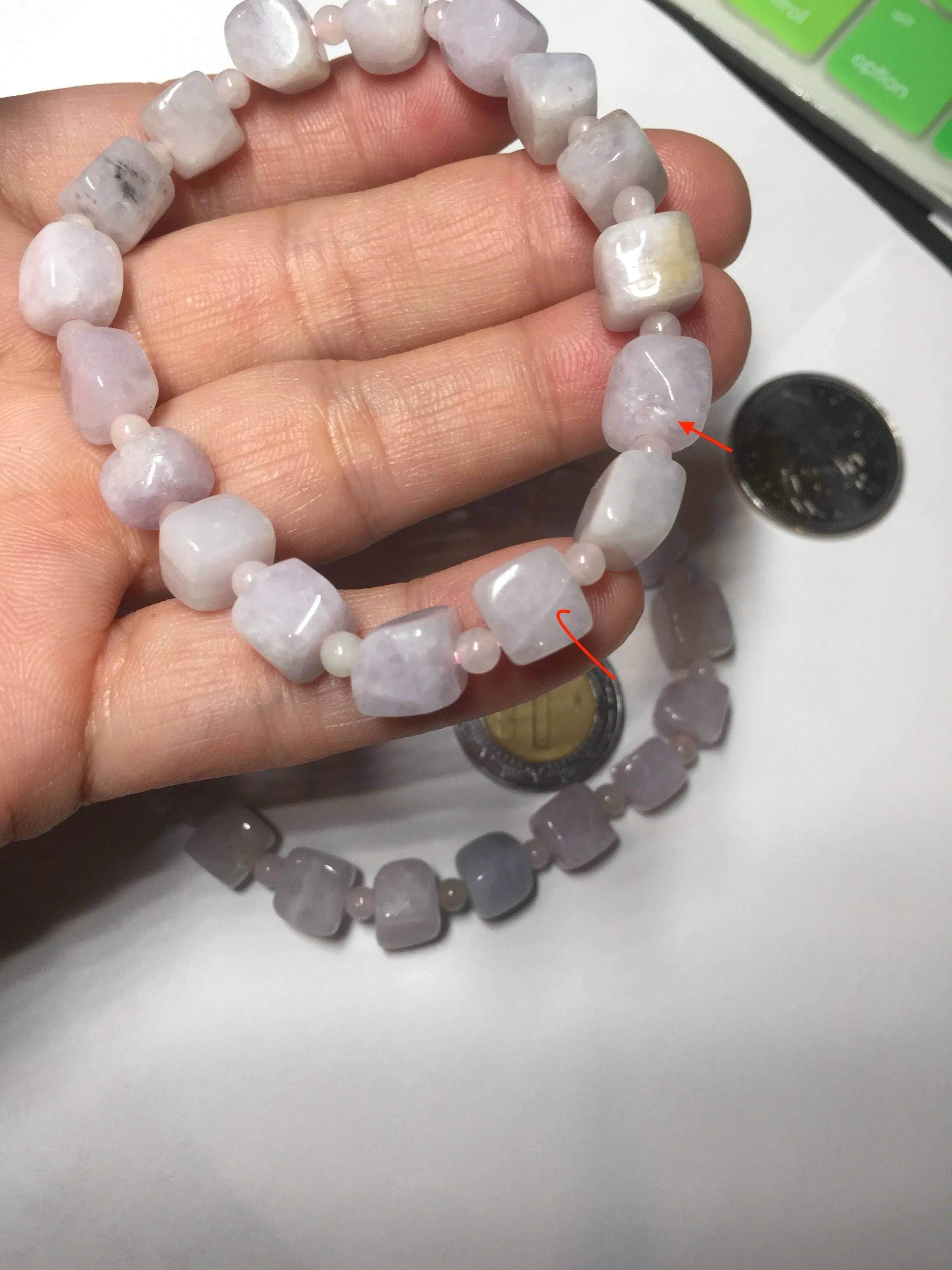 100% natural type A icy white/purple jadeite jade beads bracelet BK57