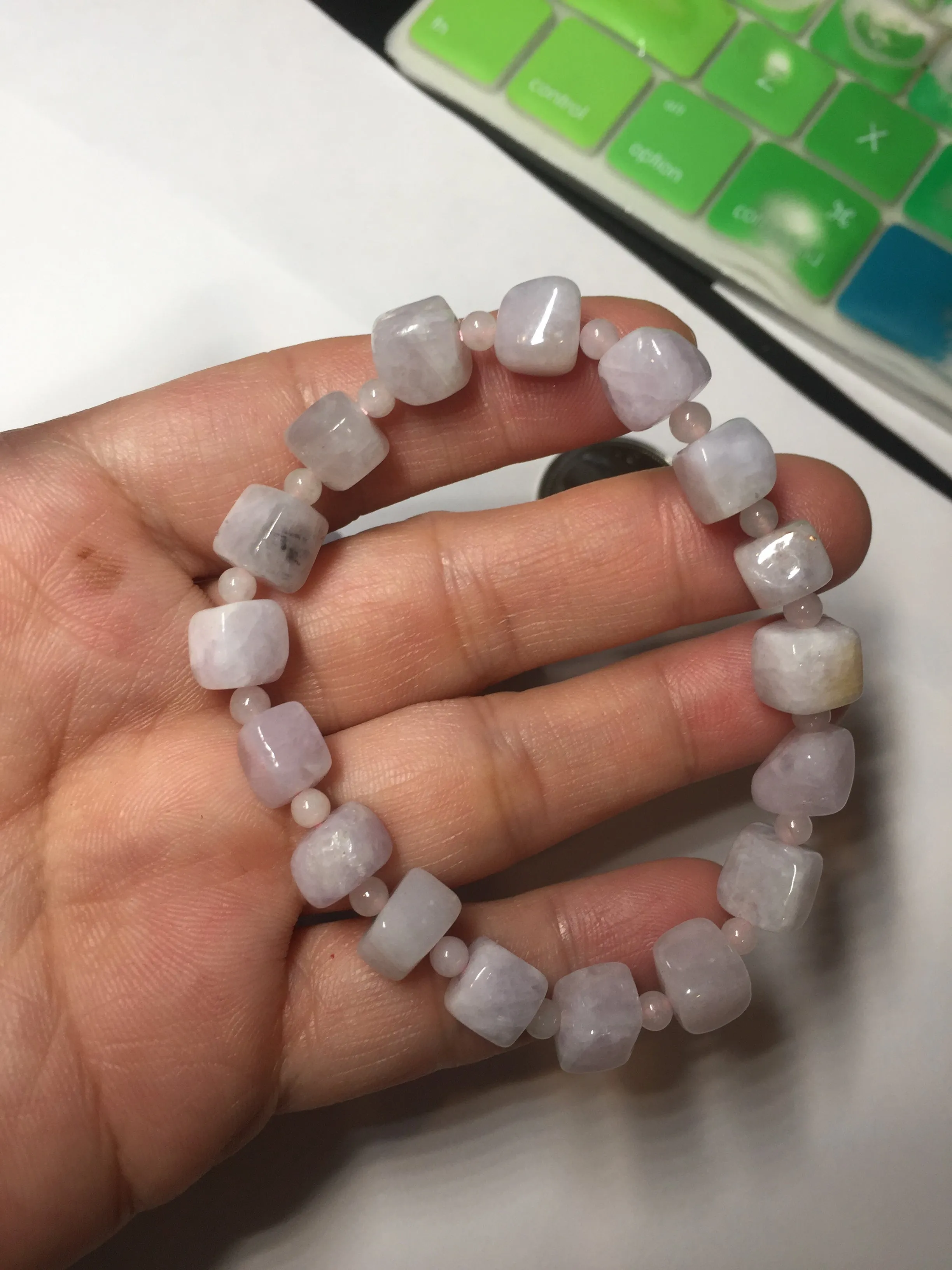 100% natural type A icy white/purple jadeite jade beads bracelet BK57