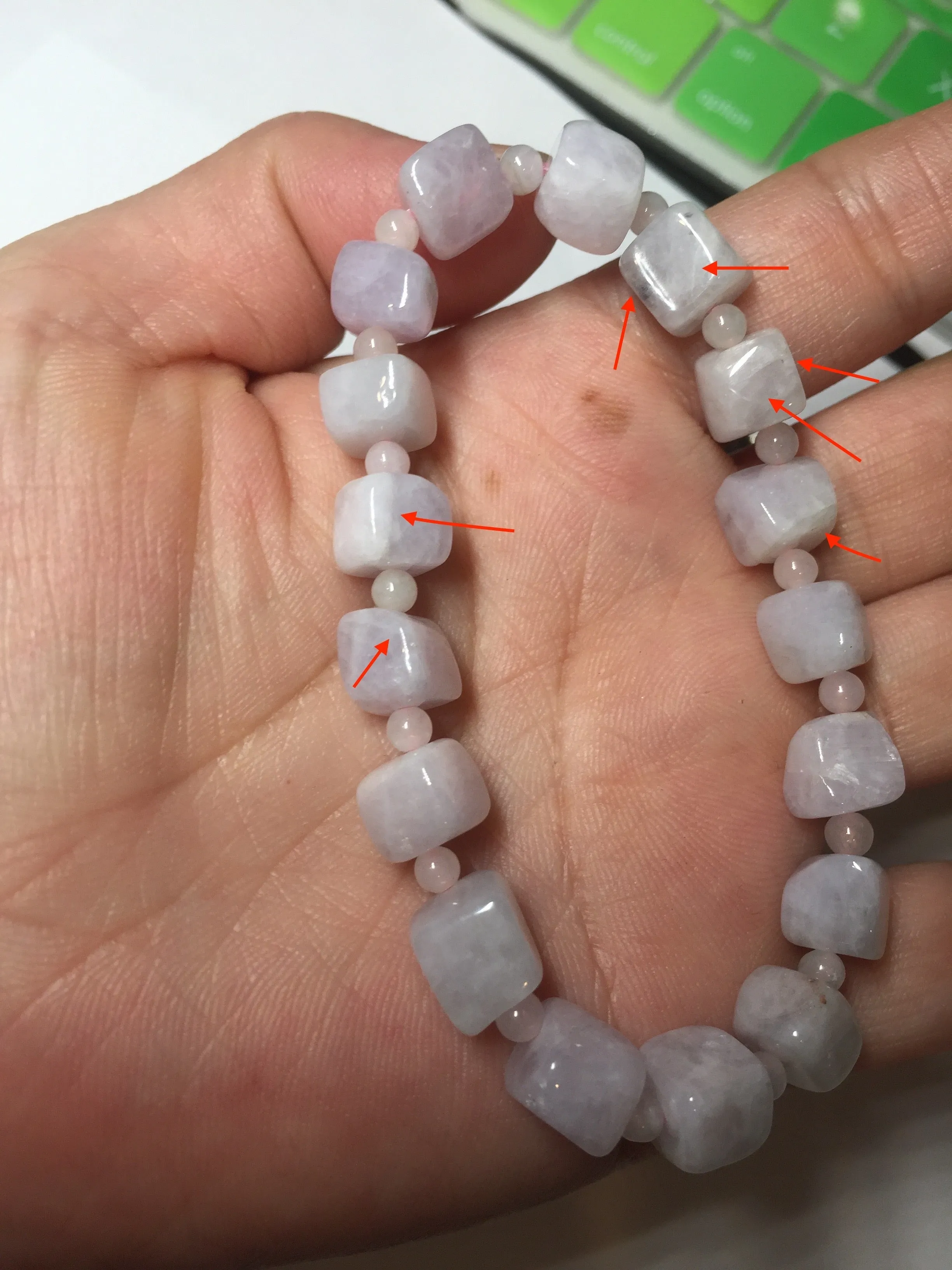 100% natural type A icy white/purple jadeite jade beads bracelet BK57