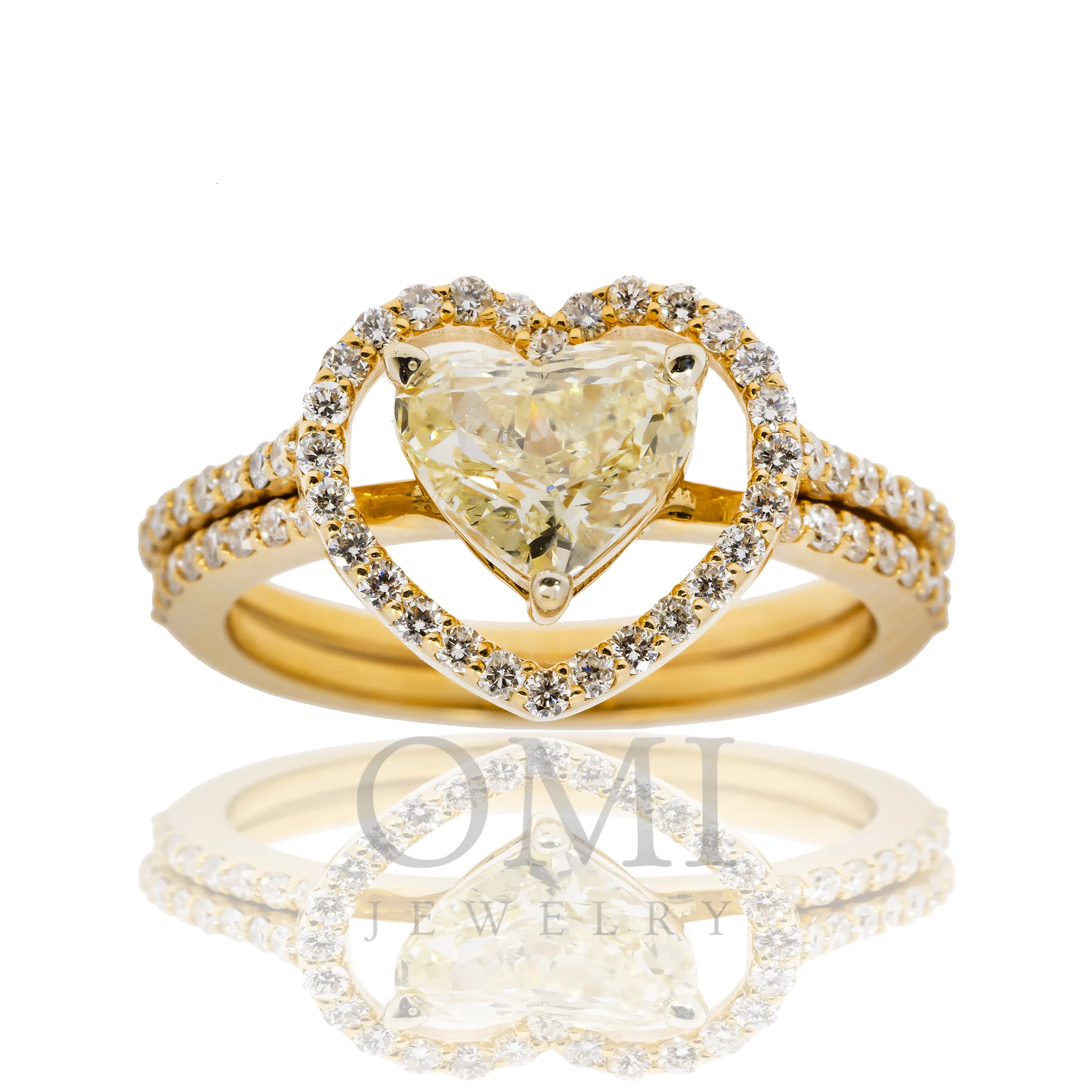 14K GOLD HEART HALO YELLOW DIAMOND CLUSTER BRIDAL SET 1.51 CTW