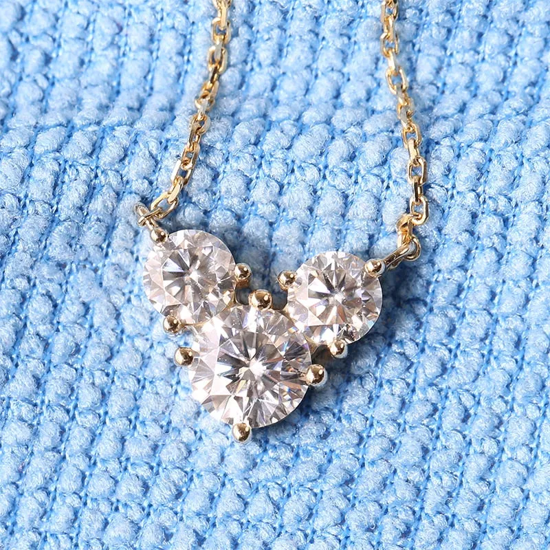 14k Yellow Gold 3 Stone Moissanite Necklace 2.02ctw