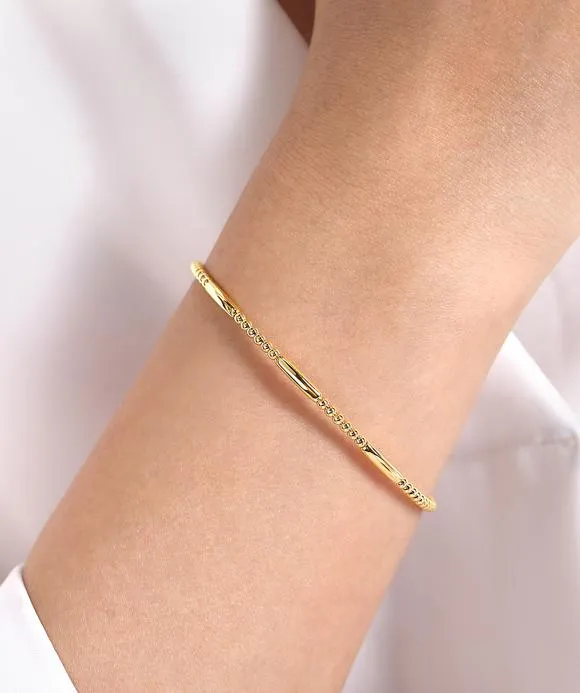 14K Yellow Gold Alternating Bujukan Bead and Plain Bar Cuff Bracelet