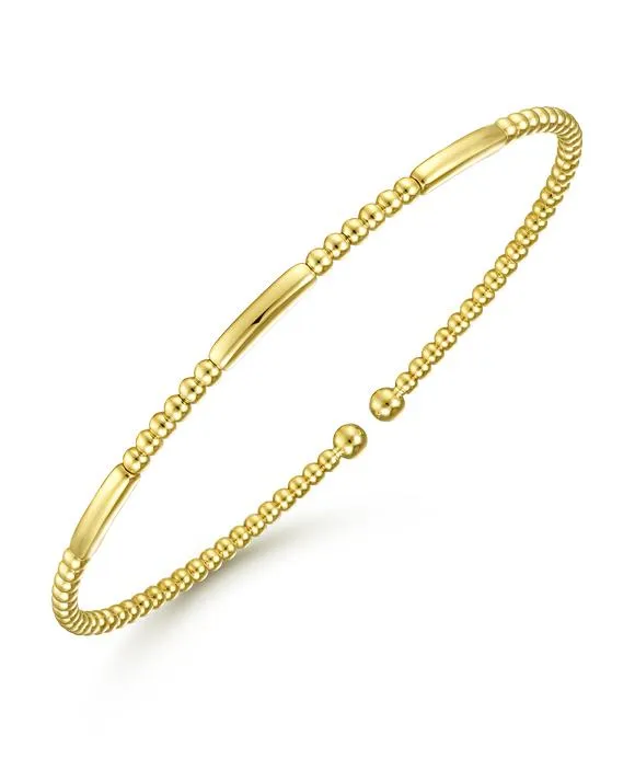 14K Yellow Gold Alternating Bujukan Bead and Plain Bar Cuff Bracelet