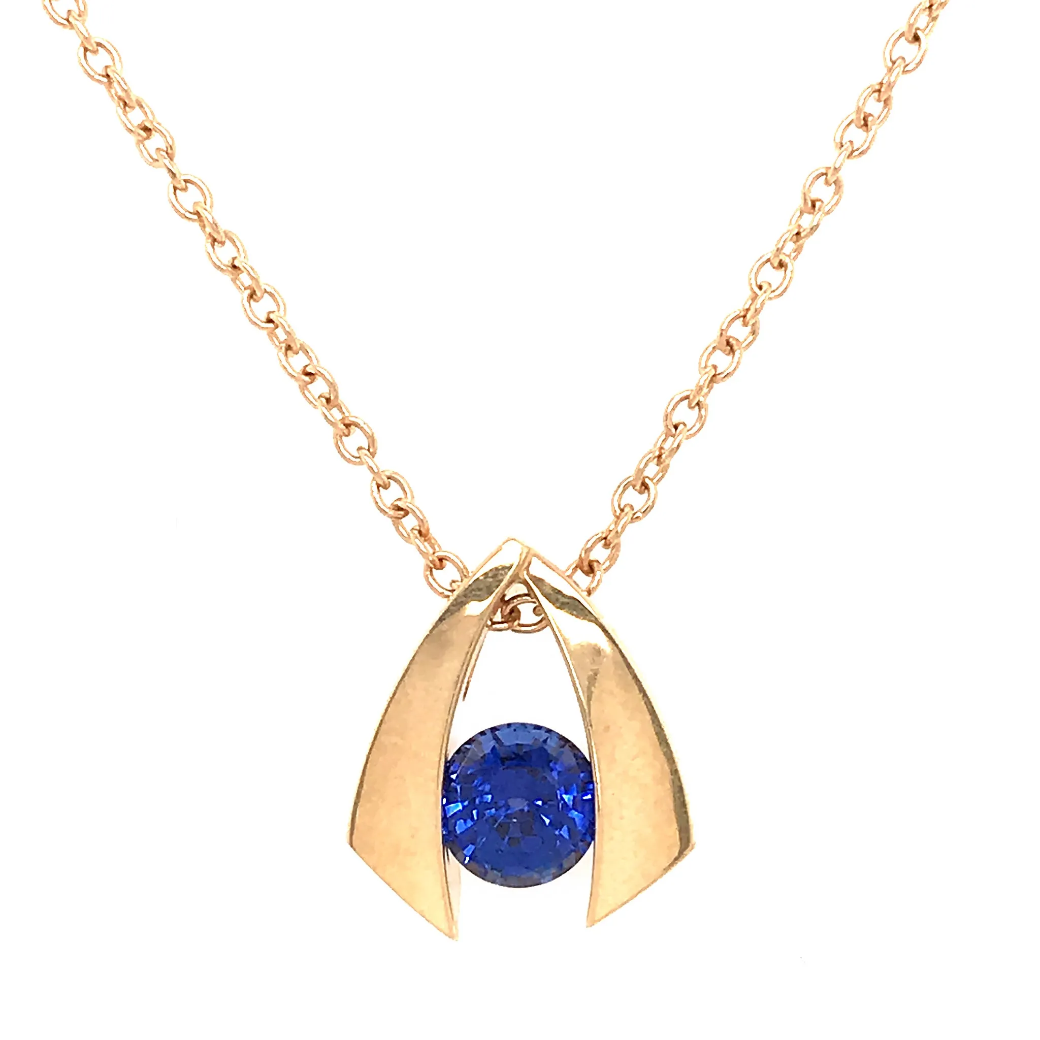 14k Yellow Gold Iolite Gemstone Pendant Necklace