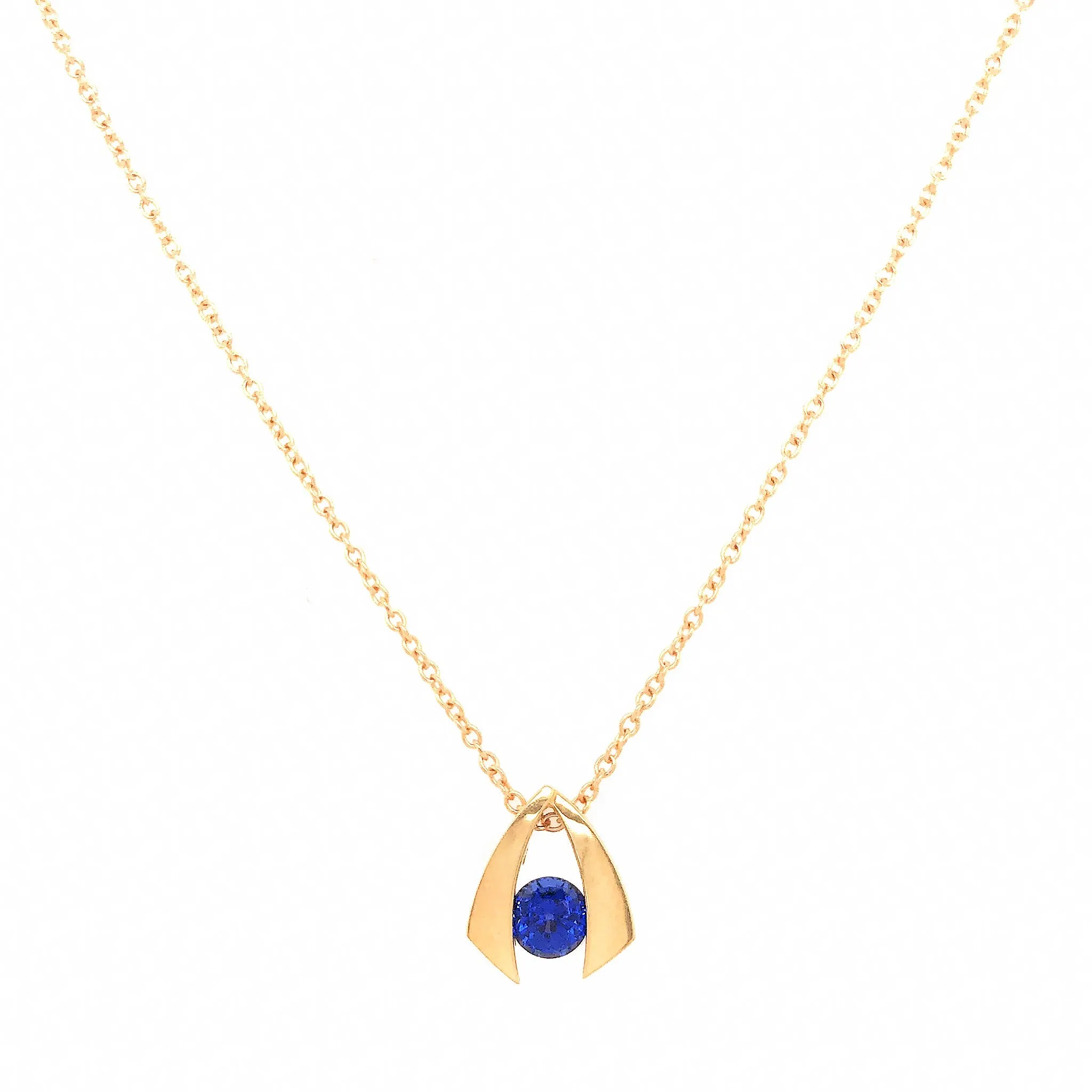 14k Yellow Gold Iolite Gemstone Pendant Necklace