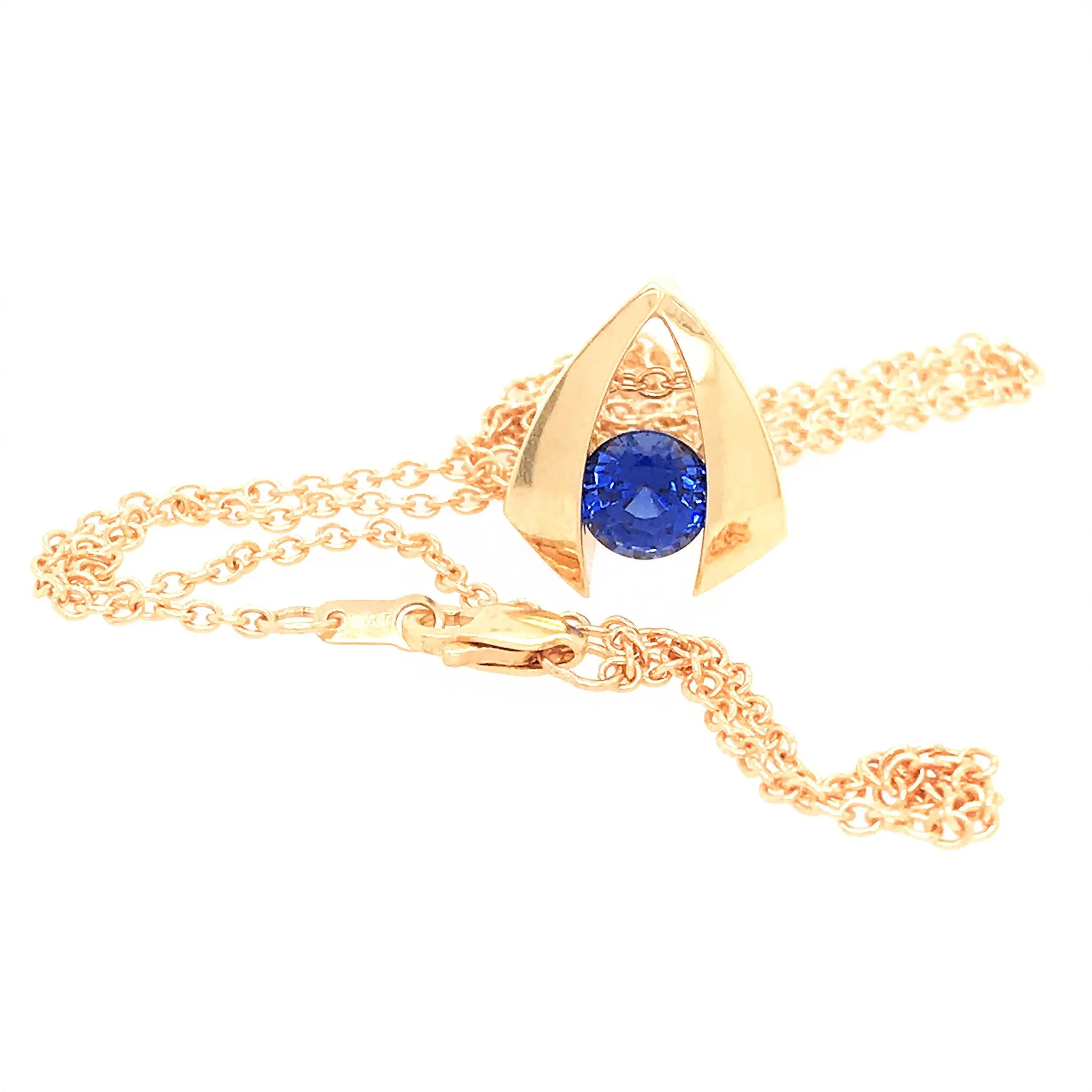 14k Yellow Gold Iolite Gemstone Pendant Necklace