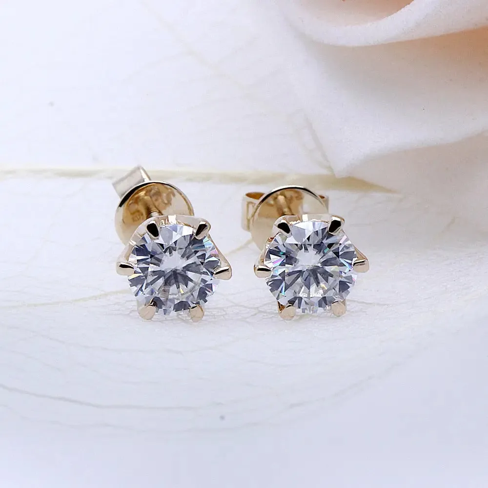 14k Yellow Gold Stud Moissanite Earrings 1ctw