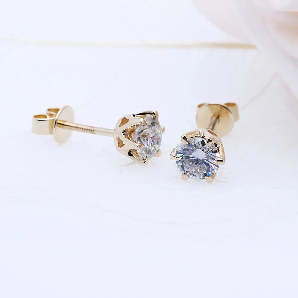 14k Yellow Gold Stud Moissanite Earrings 1ctw