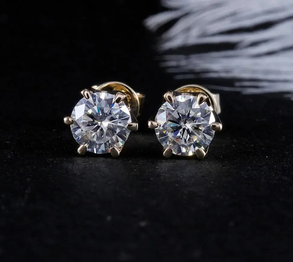 14k Yellow Gold Stud Moissanite Earrings 1ctw