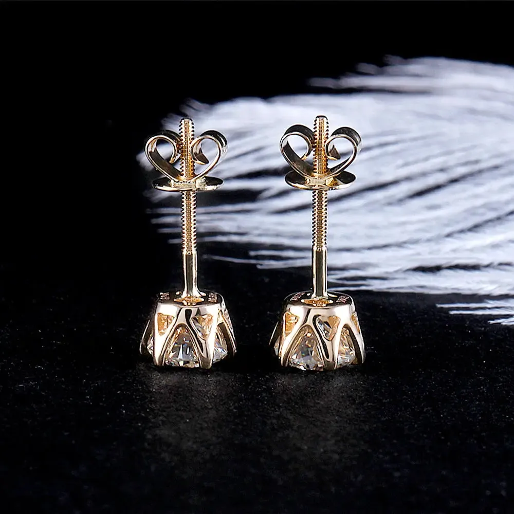 14k Yellow Gold Stud Moissanite Earrings 1ctw