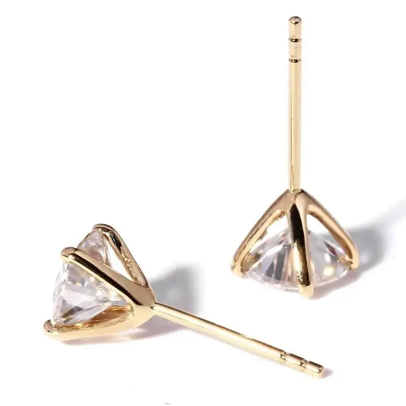 14k Yellow Gold Stud Moissanite Earrings 2ctw