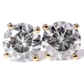 14k Yellow Gold Stud Moissanite Earrings 2ctw