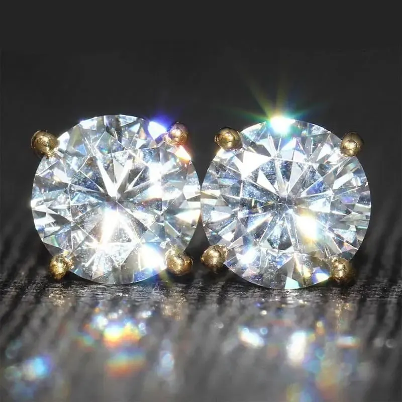 14k Yellow Gold Stud Moissanite Earrings 2ctw