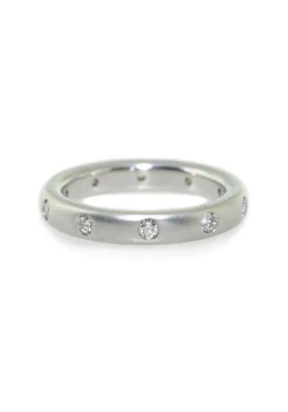 18KWG Flush Set .33ctw Diamond Matte White Gold Ring Band