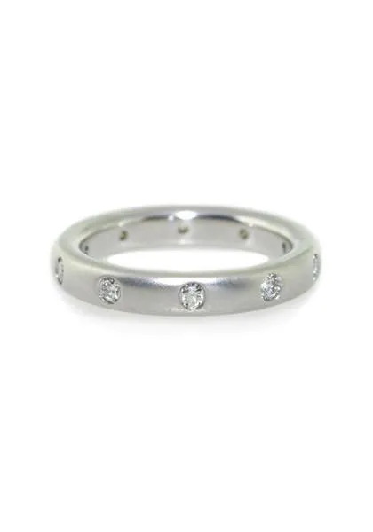 18KWG Flush Set .33ctw Diamond Matte White Gold Ring Band