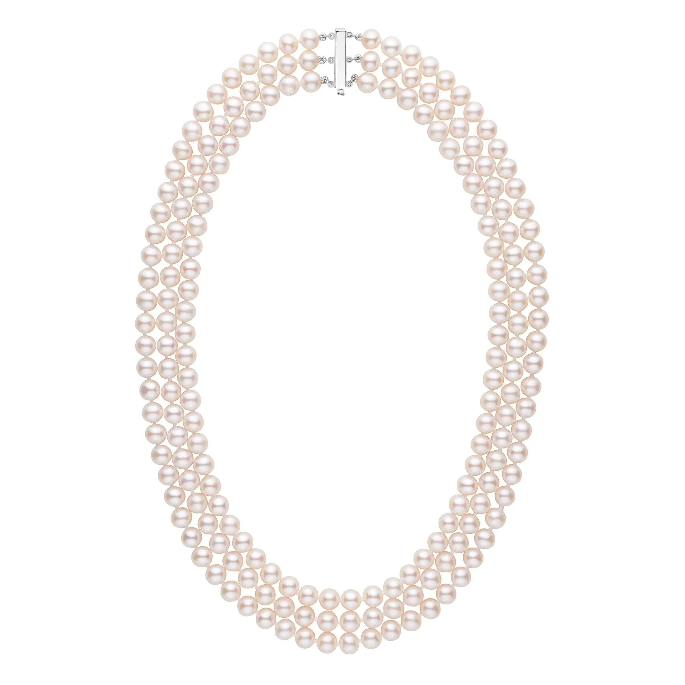 6.5-7.0 mm Triple-Strand AAA White Freshwater Pearl Necklace