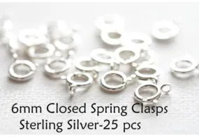 6mm Closed Spring Ring Clasp, Sterling Silver Clasps, Silver lobster Clasps, Open Spring Ring Clasps, Necklace Clasps