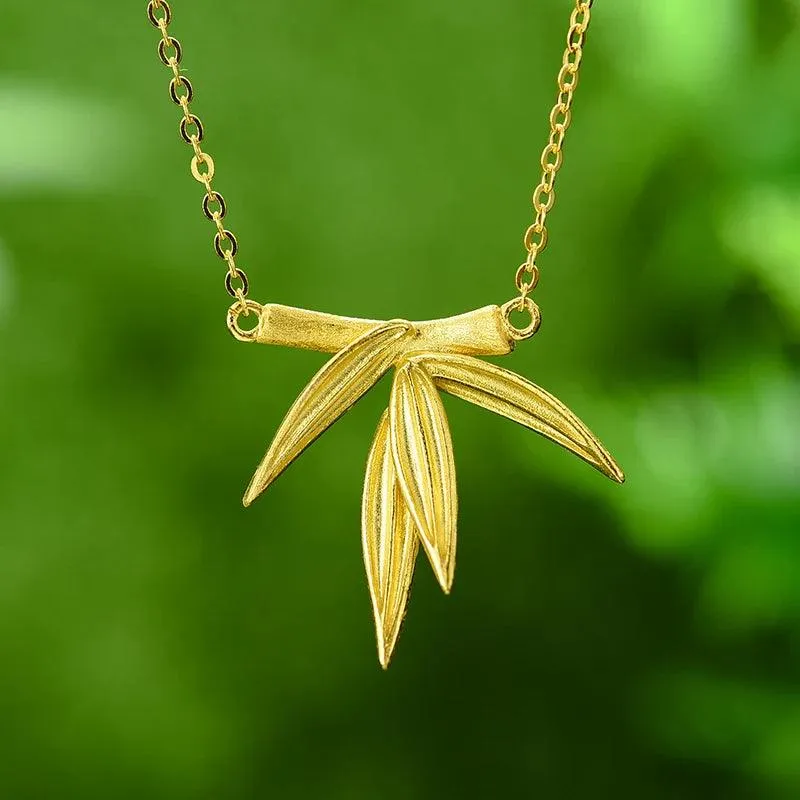 925 Sterling Silver Bamboo Leaves Pendant Necklace Charm - LFJF0081 Jewelry