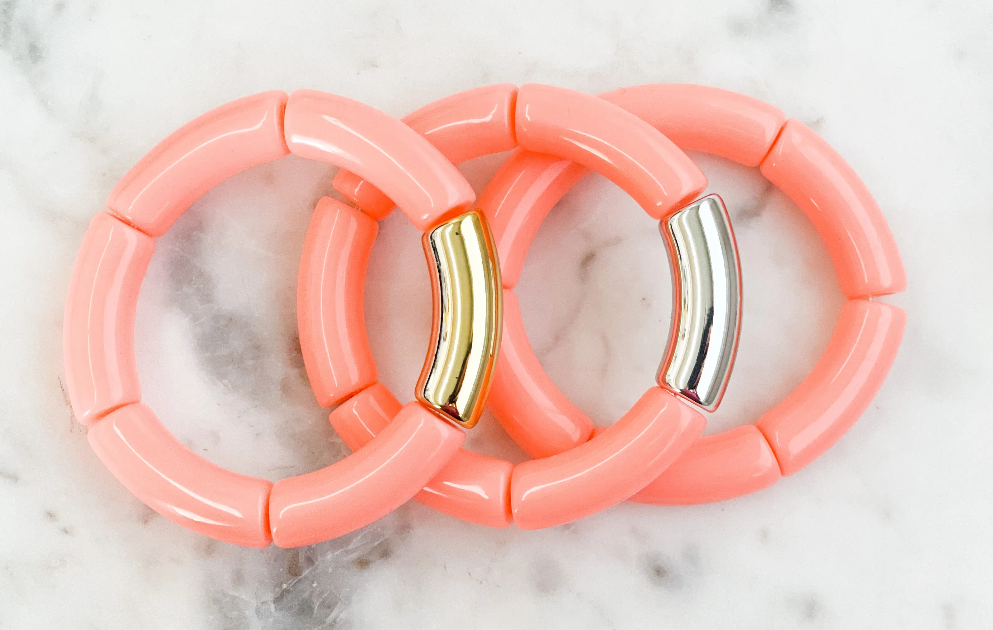 Acrylic Bamboo Bangle Bracelet Coral Pink