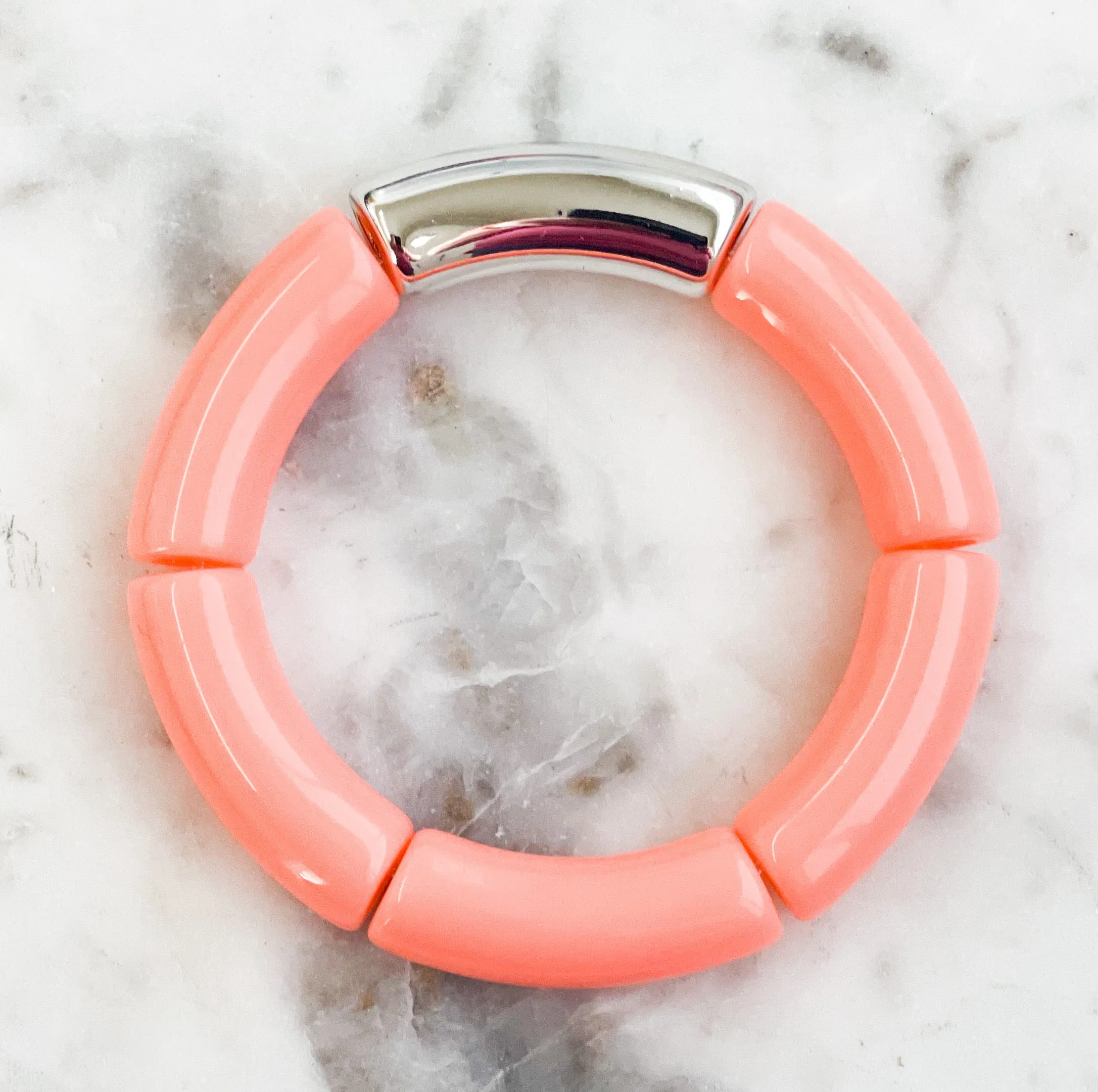 Acrylic Bamboo Bangle Bracelet Coral Pink