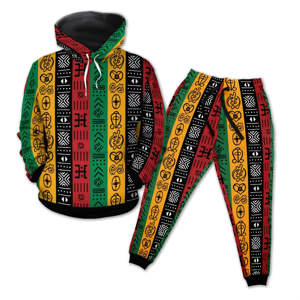 African Symbols In Pan African Colors Fleece All-over Hoodie And Joggers Set