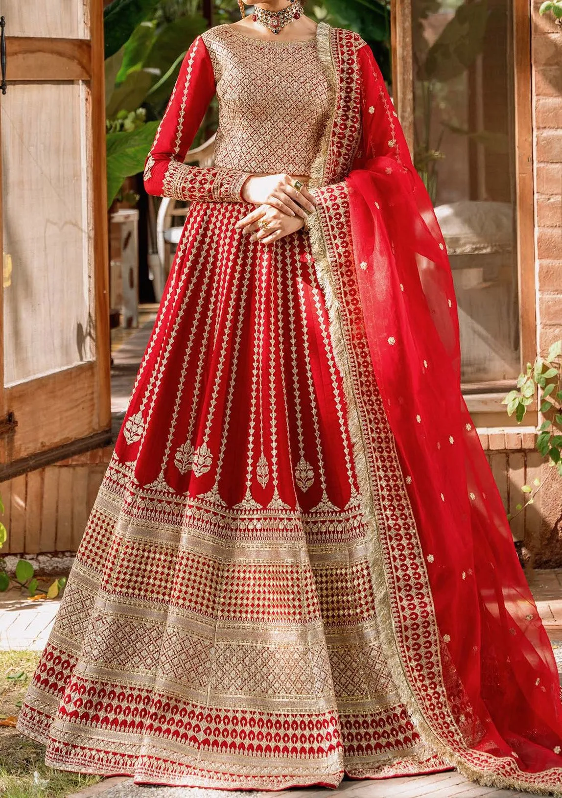 Akbar Aslam Nawazish Pakistani Raw Silk Lehenga Choli