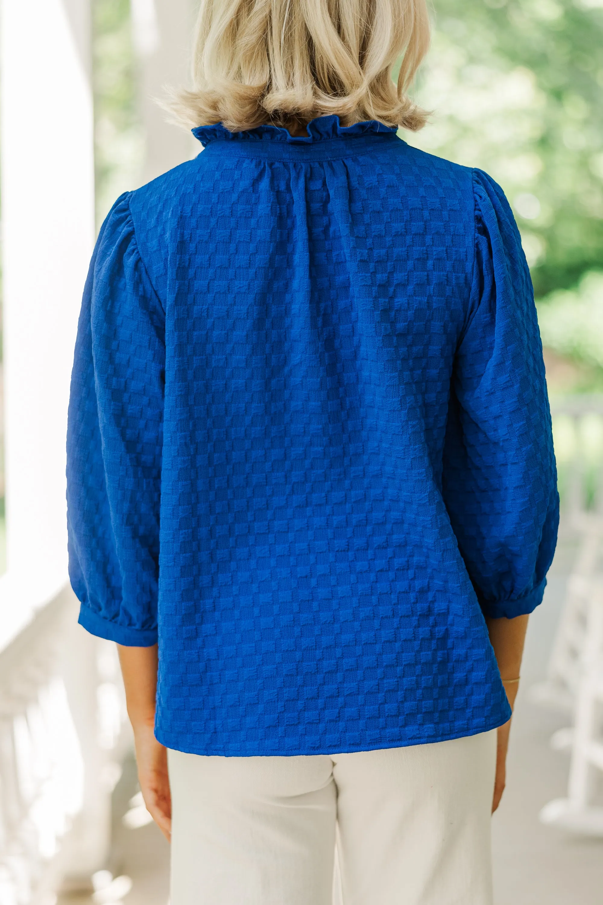 All Up To You Royal Blue Textured Blouse