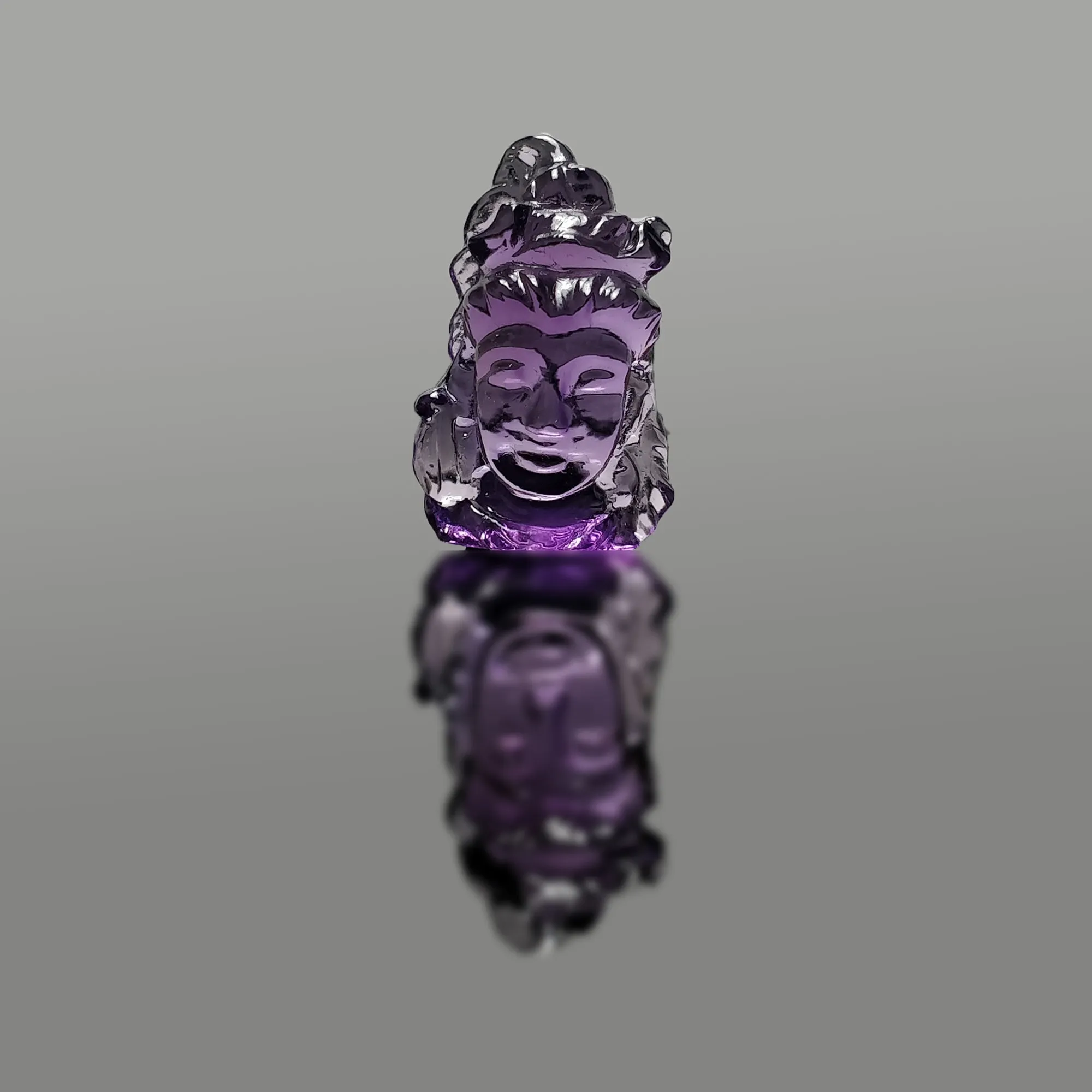 Amethyst Gemstone Carving : 124.70cts Natural Untreated Purple Amethyst Hand Carved Lord SHIVA 44.5*30.5mm