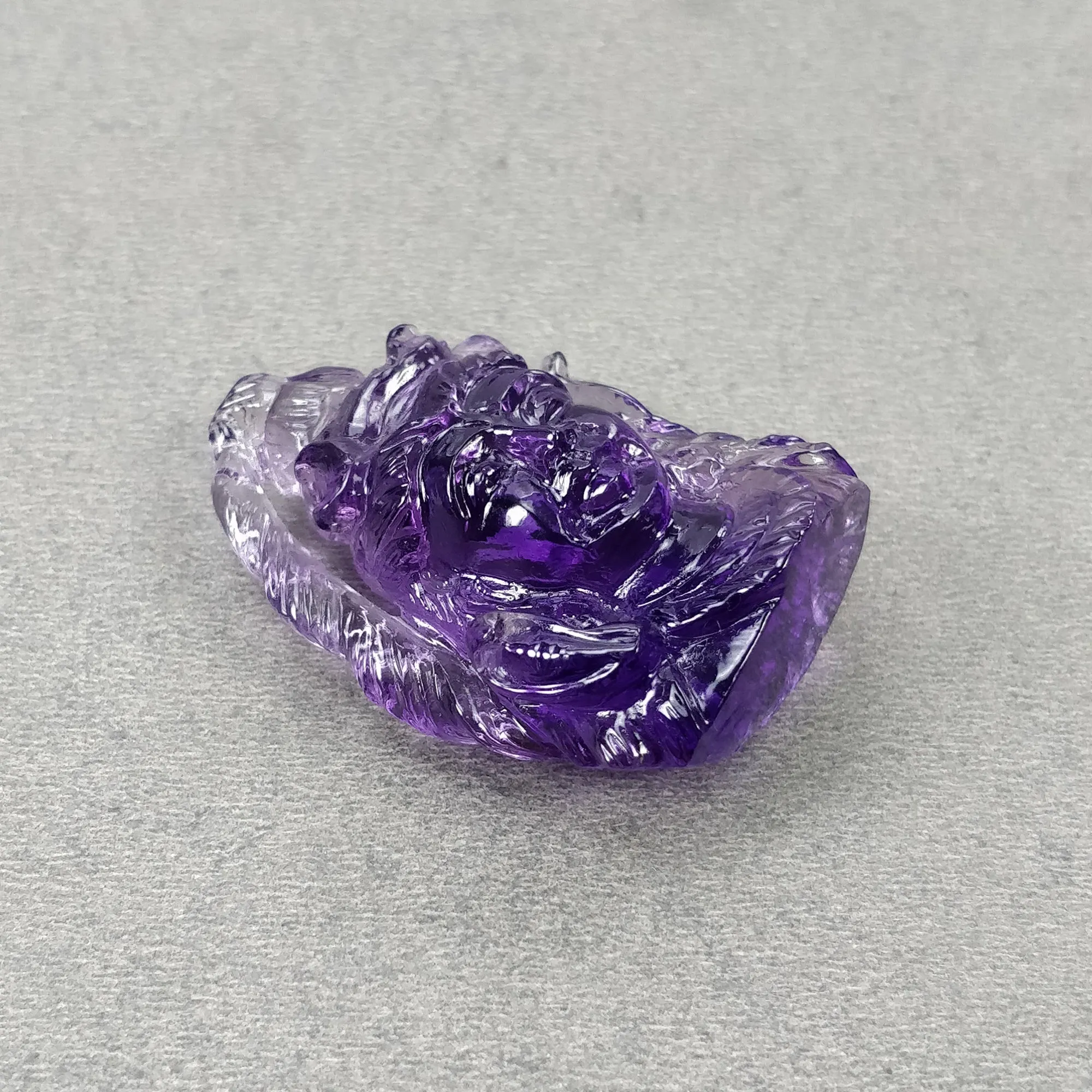 Amethyst Gemstone Carving : 124.70cts Natural Untreated Purple Amethyst Hand Carved Lord SHIVA 44.5*30.5mm