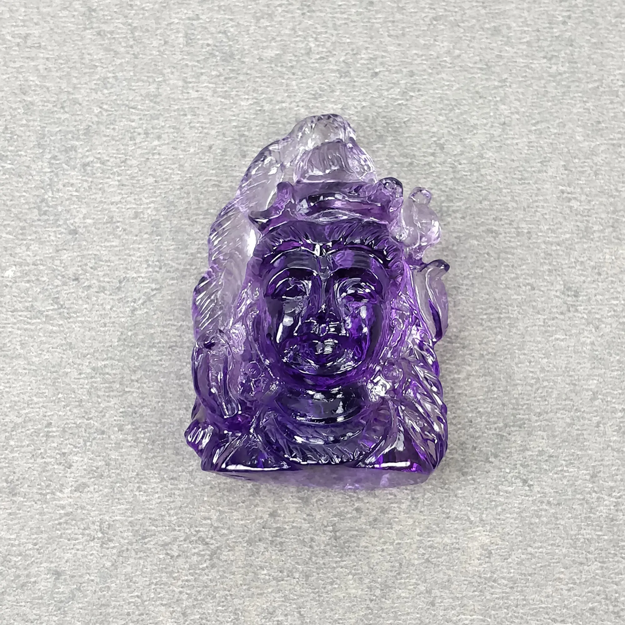 Amethyst Gemstone Carving : 124.70cts Natural Untreated Purple Amethyst Hand Carved Lord SHIVA 44.5*30.5mm