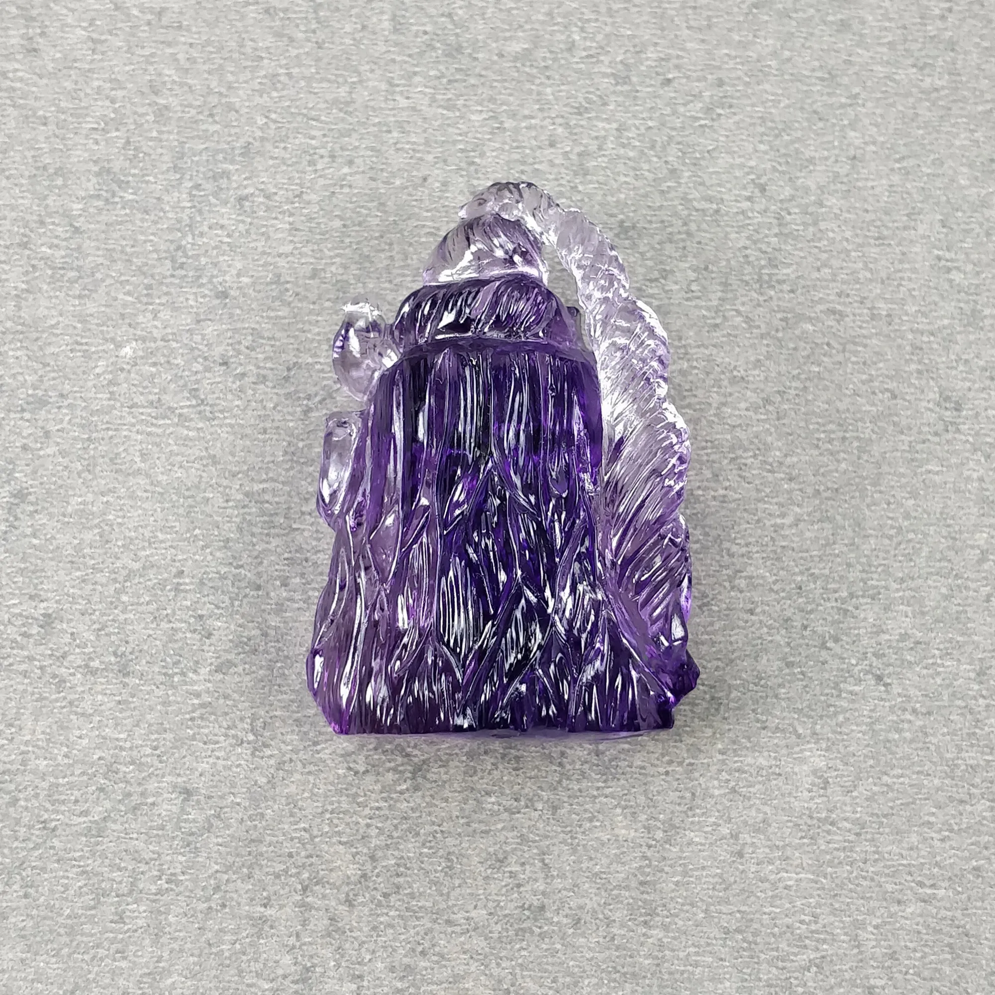 Amethyst Gemstone Carving : 124.70cts Natural Untreated Purple Amethyst Hand Carved Lord SHIVA 44.5*30.5mm