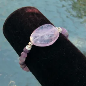 Amethyst Gemstone, Clear Quartz Flower with Accents and Sterling Silver Stretch Bracelet