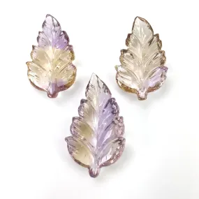 AMETRINE Gemstone Carving : 23.45cts Natural Untreated Yellow Purple Ametrine Hand Carved Leaves 20*13mm - 25.5*15mm 3pcs