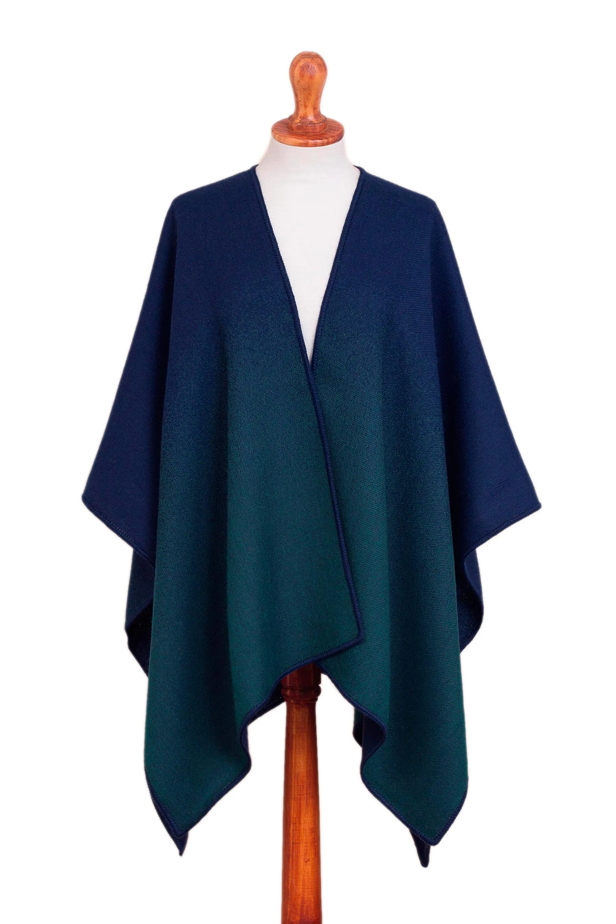 Andean Vistas Reversible Alpaca Blend Ruana in Navy and Kelly Green