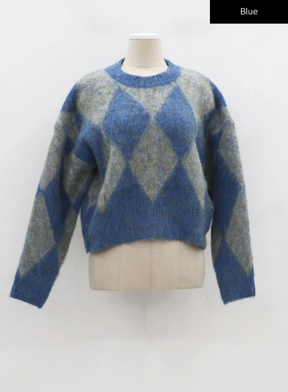 Argyle Pattern Cropped Sweater CJ313