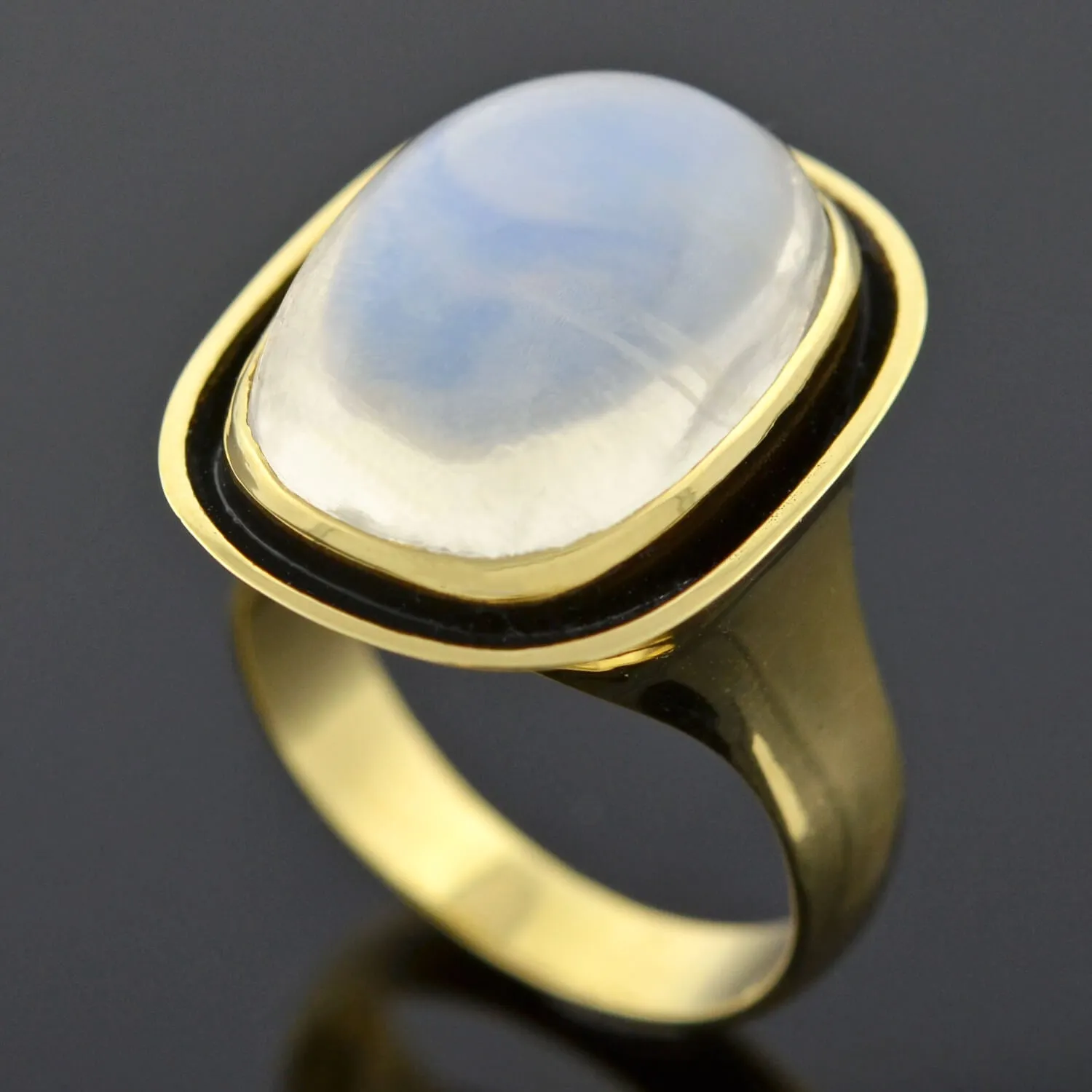 Art Nouveau Style 18kt Enameled Moonstone Ring