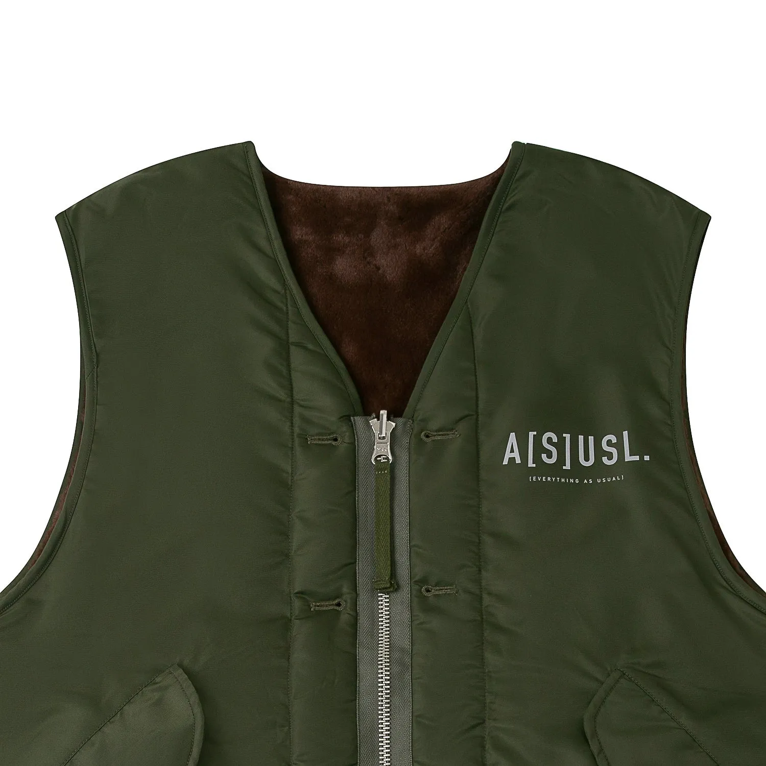 A[S]USL REVERSIBLE MILITARY VEST-OLIVE/BROWN