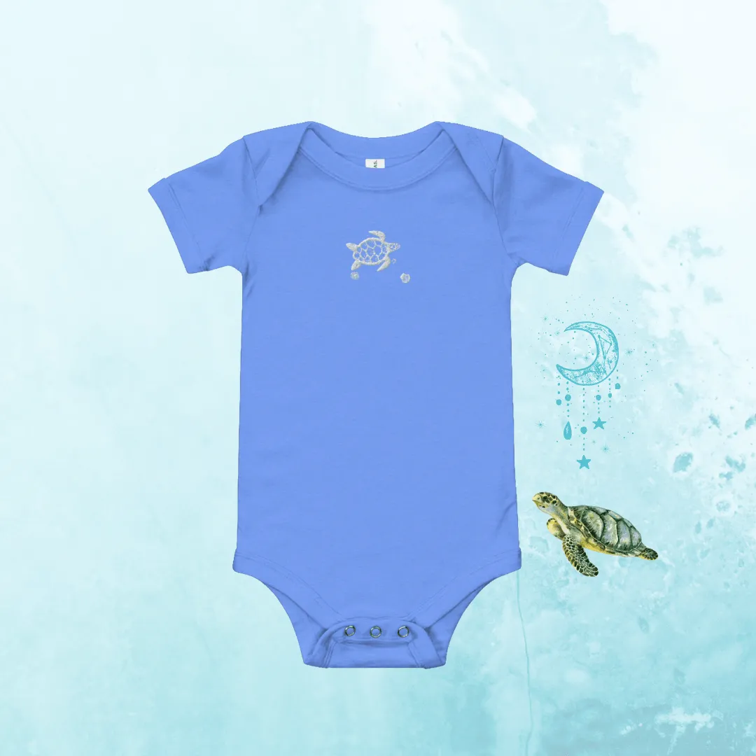 Baby Onesie embroidered in Sea Turtle and Shells