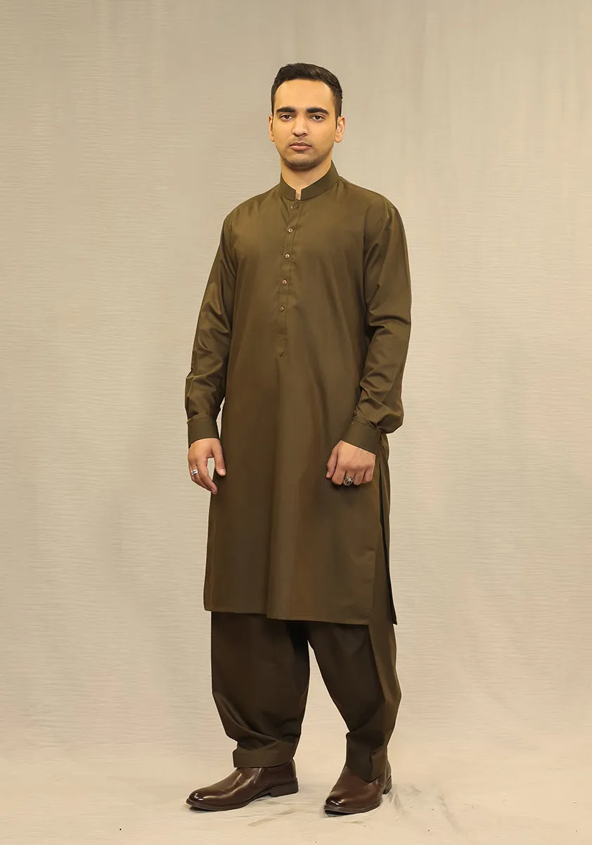 Basic Poly Viscose Maluki Military Olive Classic Fit Suit