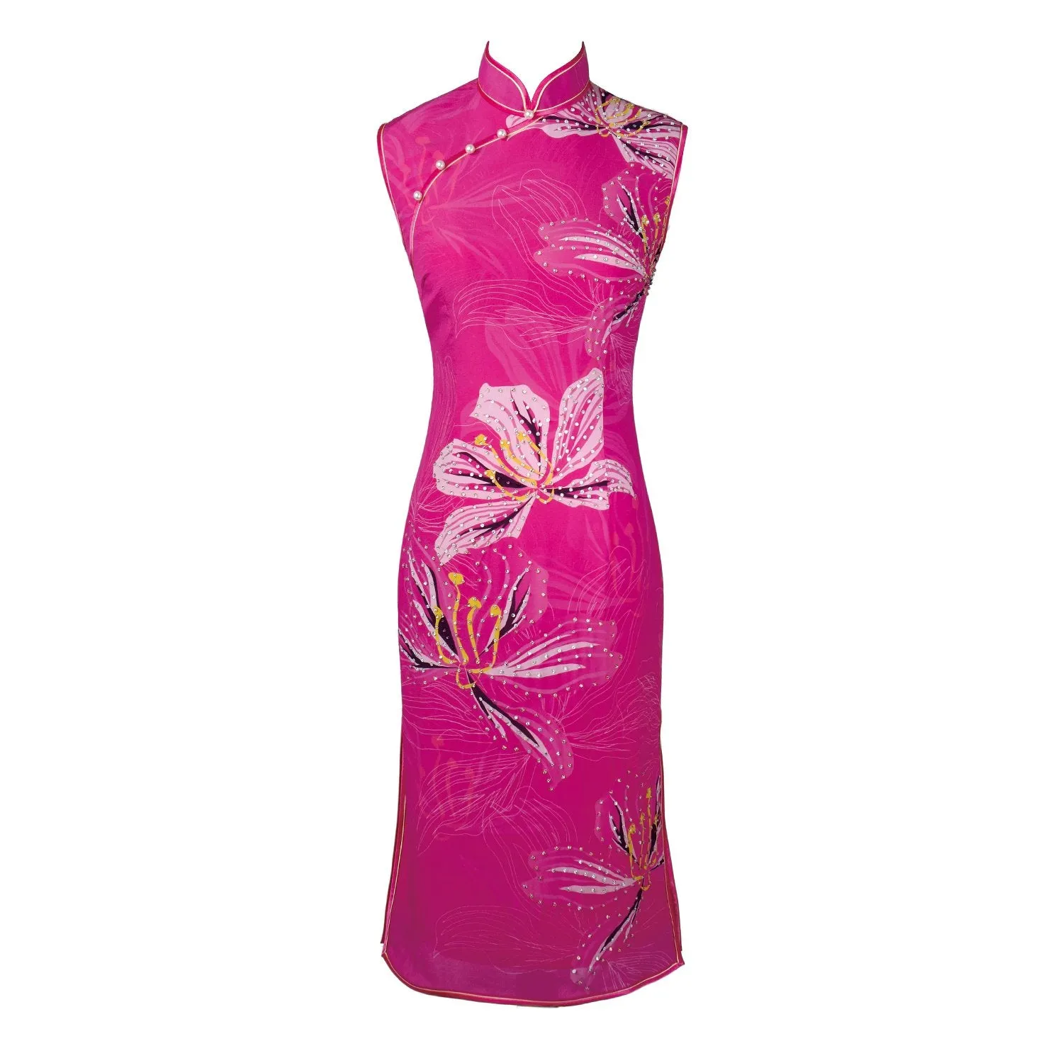 【BAUHINIA】100% Silk Crystal Cheongsam (Sleeveless)